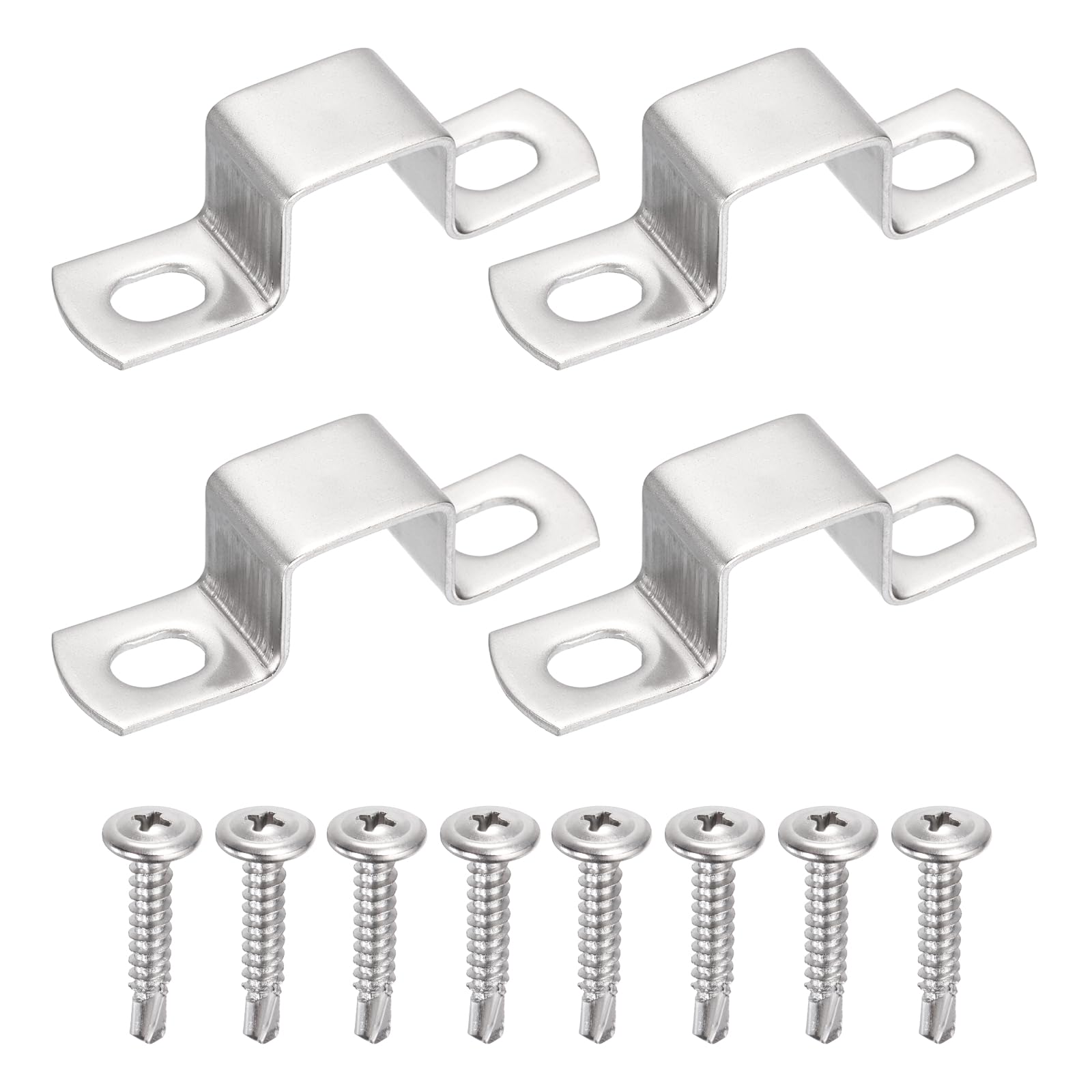 sourcing map 4Pcs U Shape Square Tube Clamp, 25x25mm U Shaped Bracket 304 Stainless Steel Square Strap Clamp with Phillips Head Self Drilling Screws for Pipes Door Closed Bar Holder Railings