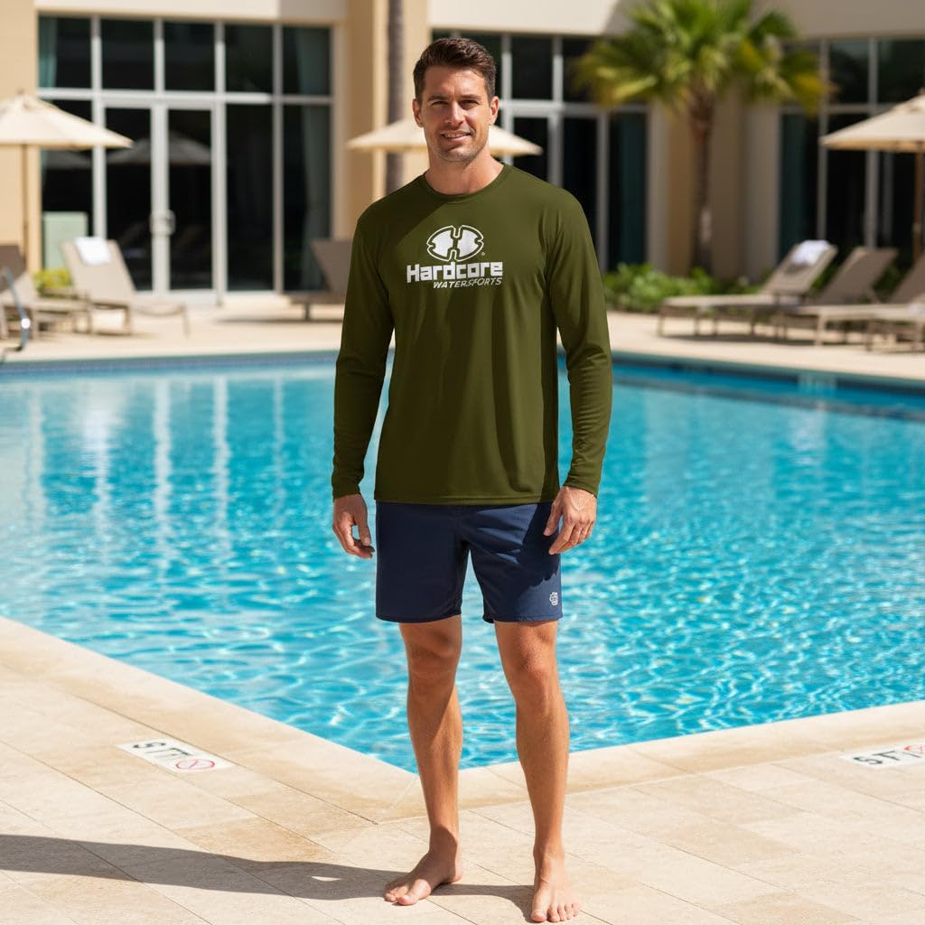 Hardcore Men's Long Sleeve Loose Fit Rash Guard Surf Shirt for Water Sports | Lightweight, Quick-Dry Swimwear
