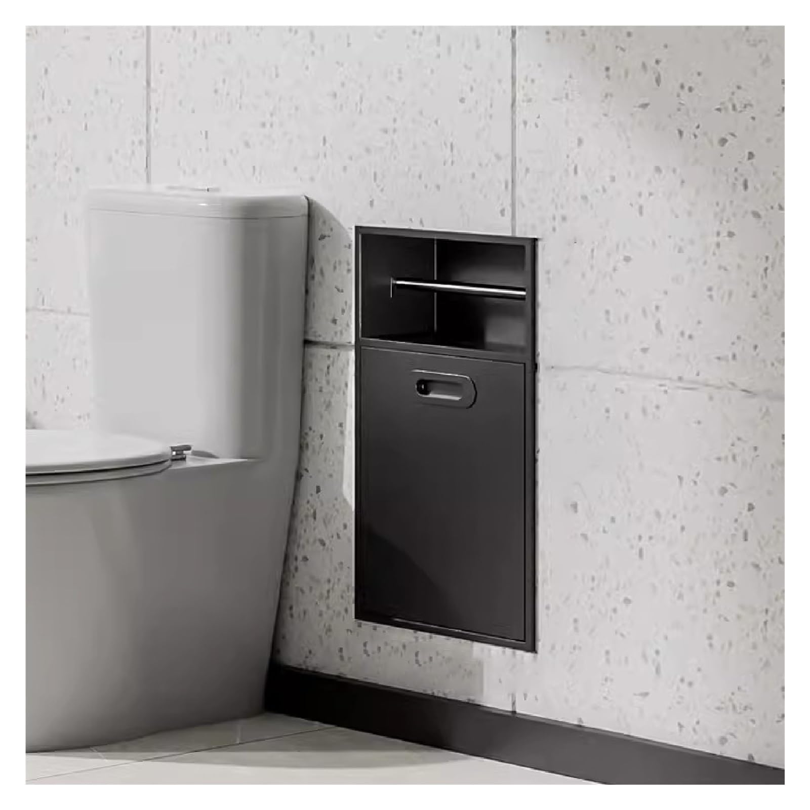 GLJTUO Modern Stainless Steel Toilet Paper Holder with Built-in Trash Bin, Sk Design for Bathroom & Kitchen, Easy Installat, Slish Black, 50x30x14 cm,Nero-50x30x14cm
