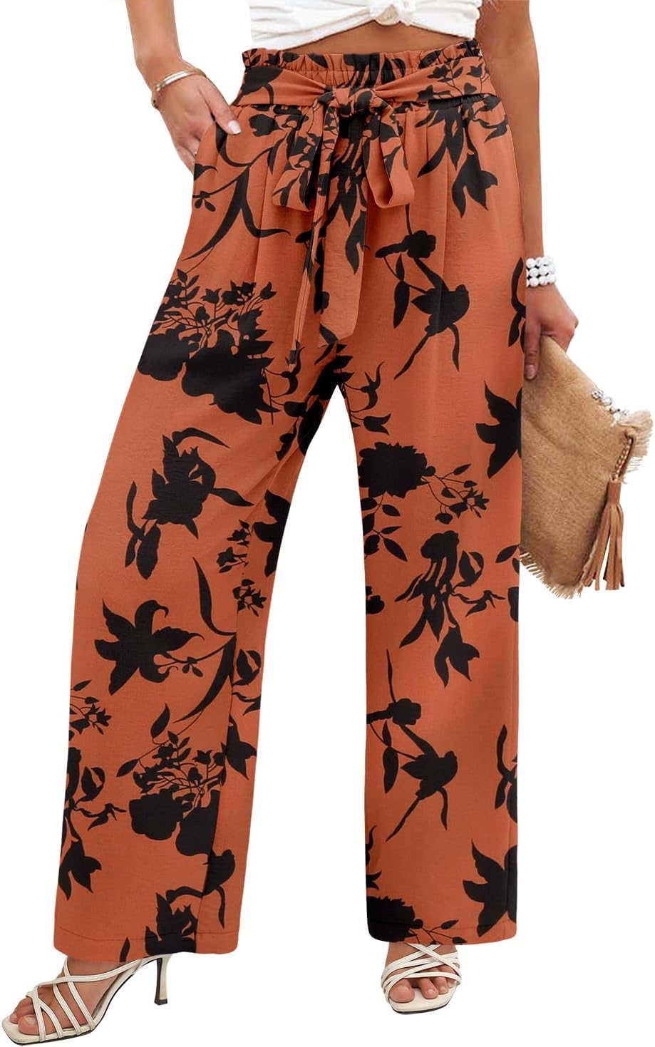 Angerella Womens Wide Leg Pants High Elastic Waist Casual Flowy Trousers Summer Beach Pants with Pockets