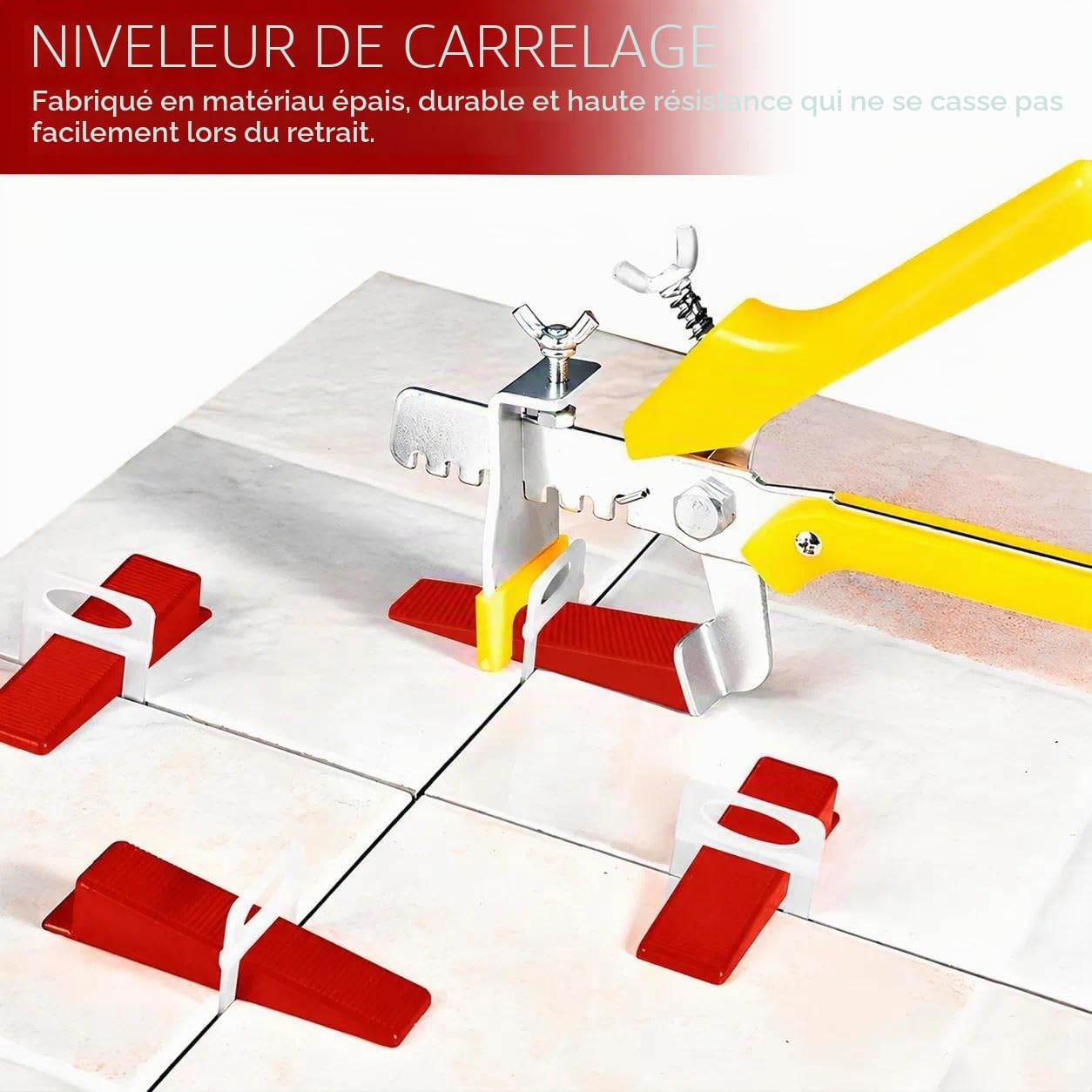 Cale Carrelage 40 Pièces, Croisillon Autonivelant Rouge | Plastique PP, 40 cales rouges 85x21x16mm, réutilisables, pour nivellement de carrelage, sol, mur et DIY