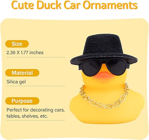 Miniatura 4 de wonuu Adornos de pato de goma, 2 piezas, decoración de tablero de instrumentos de pato amarillo con mini sombrero