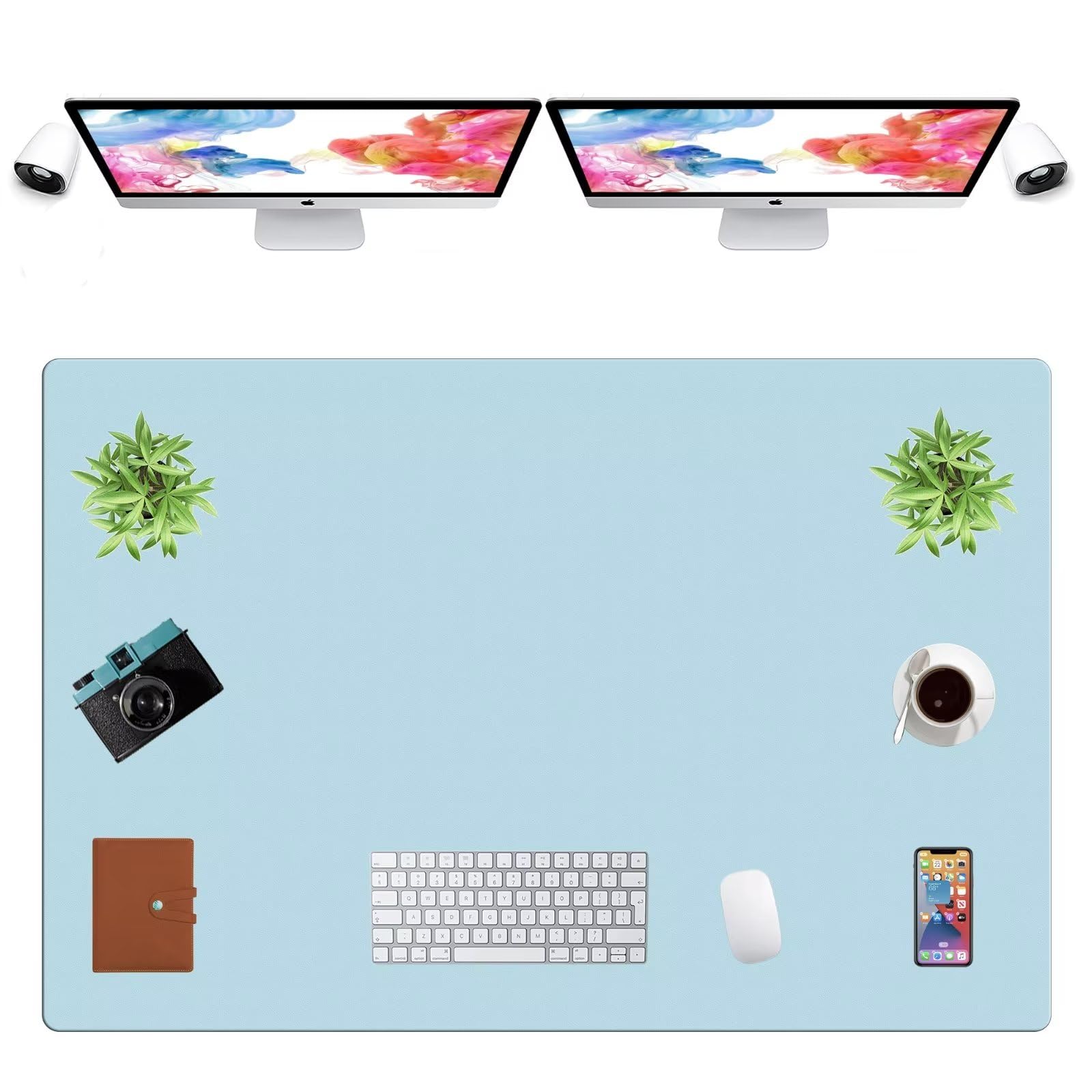 LL-COEUR Extra Large PU Leather Desk Mat Large Mouse Pad XXL Waterproof Table Mat Office Laptop Writing Pad (47.2 x 31.5 inch, Sky Blue)