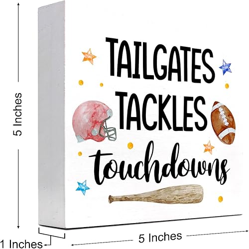 Miniatura 2 de Tailgates Tackles Touchdowns - Letrero de madera para escritorio, decoración de escritorio rústico para temporada de fútbol americano, decoración de