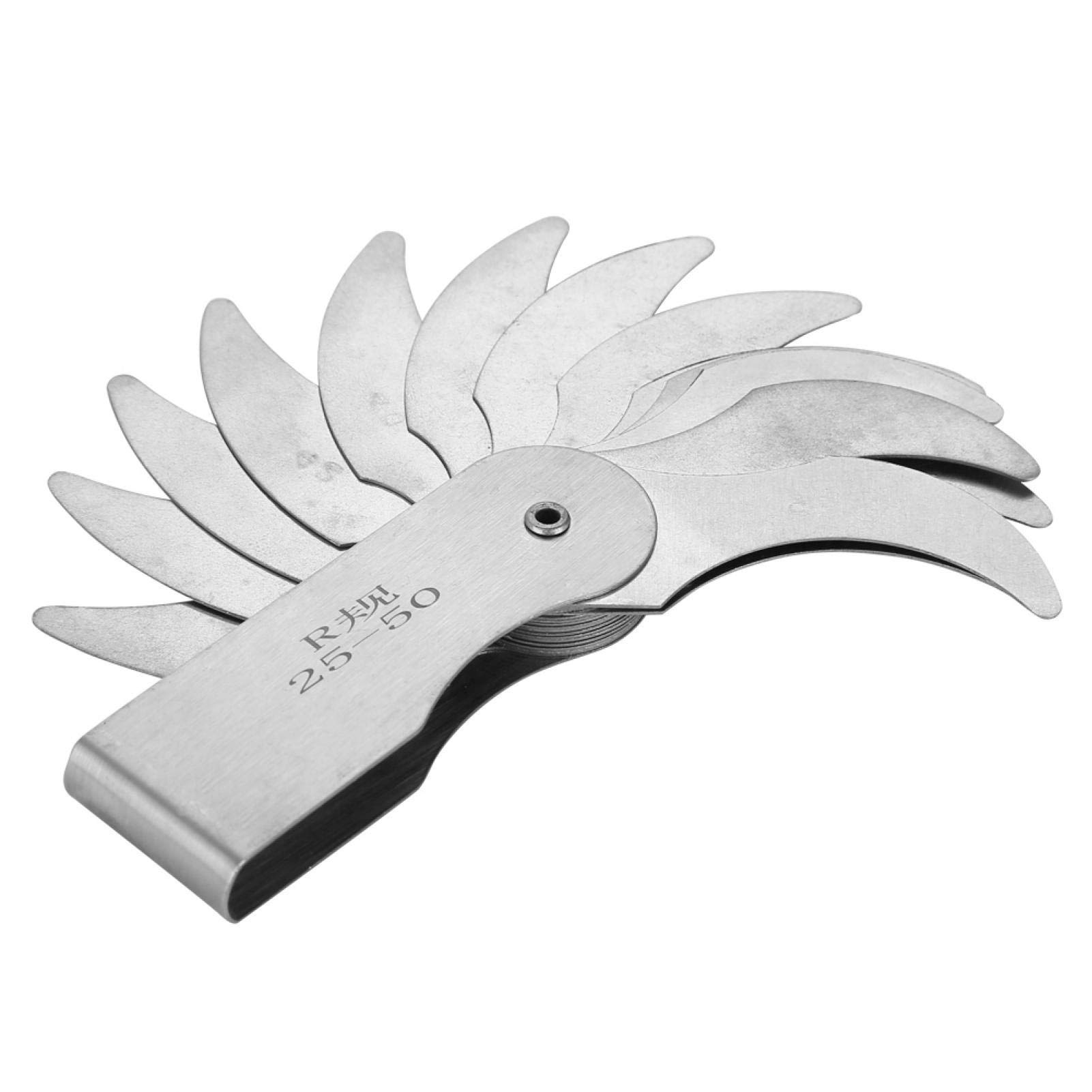 Liebewh Radius Gauge Stainless Steel Radius Fillet Gauge External Internal Concave Convex Measuring Tool With Clear Marking(R25-50Mm)