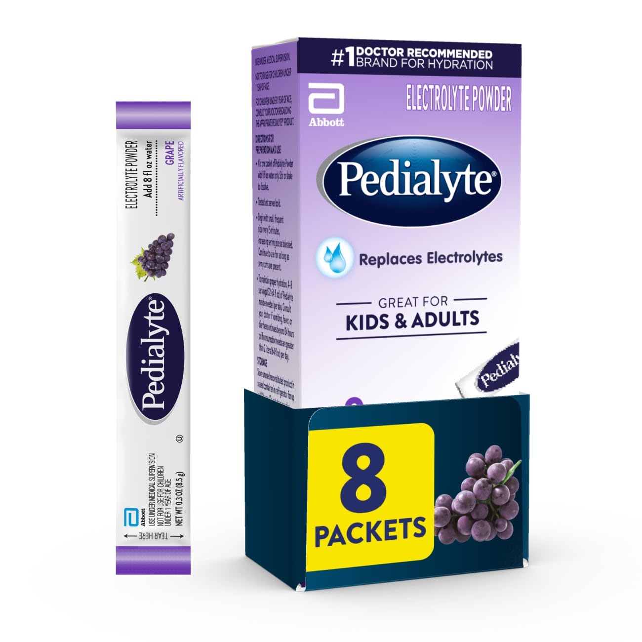 Electrolyte Powder, Hydration Drink for Kids & Adults, Grape, 8 Powder Packets