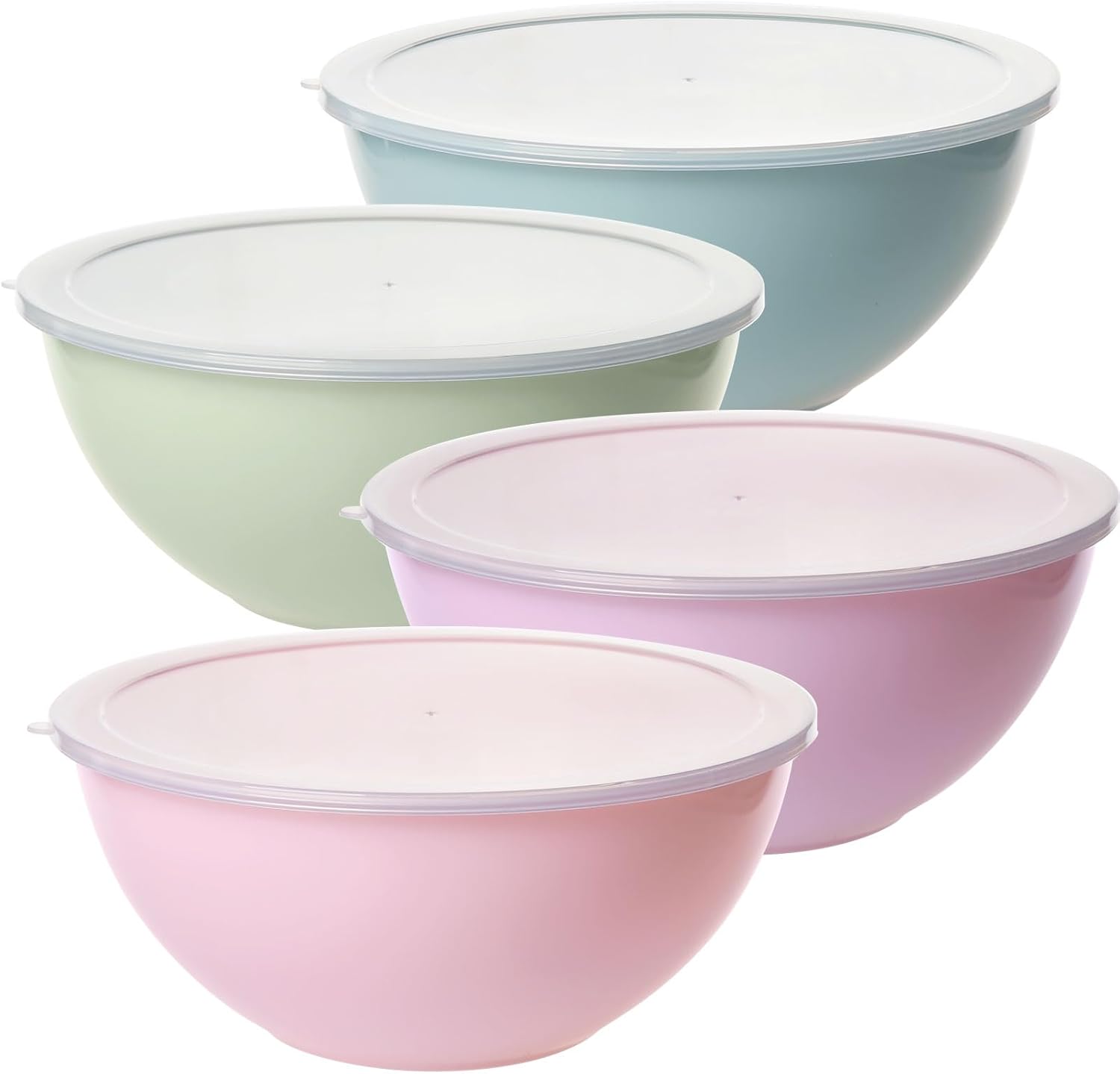 3QT Plastic Mixing Bowl Set of 4 with Lids for Kitchen, Lightweight Salad Bowls, Large Storage Bowls for Baking, Prepping,Cooking and Serving Food, Dishwasher & Microwave Safe- Pink 10inch Pink