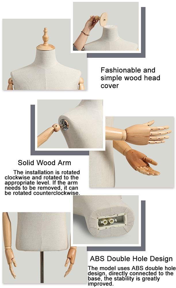 Maniquí femenino para exhibición de ropa fotográfica, torso de maniquí con trípo maniquí con trípode de metal, altura ajustable de 140 a 220 cm (color: sin brazos), interesante (sin brazo L)