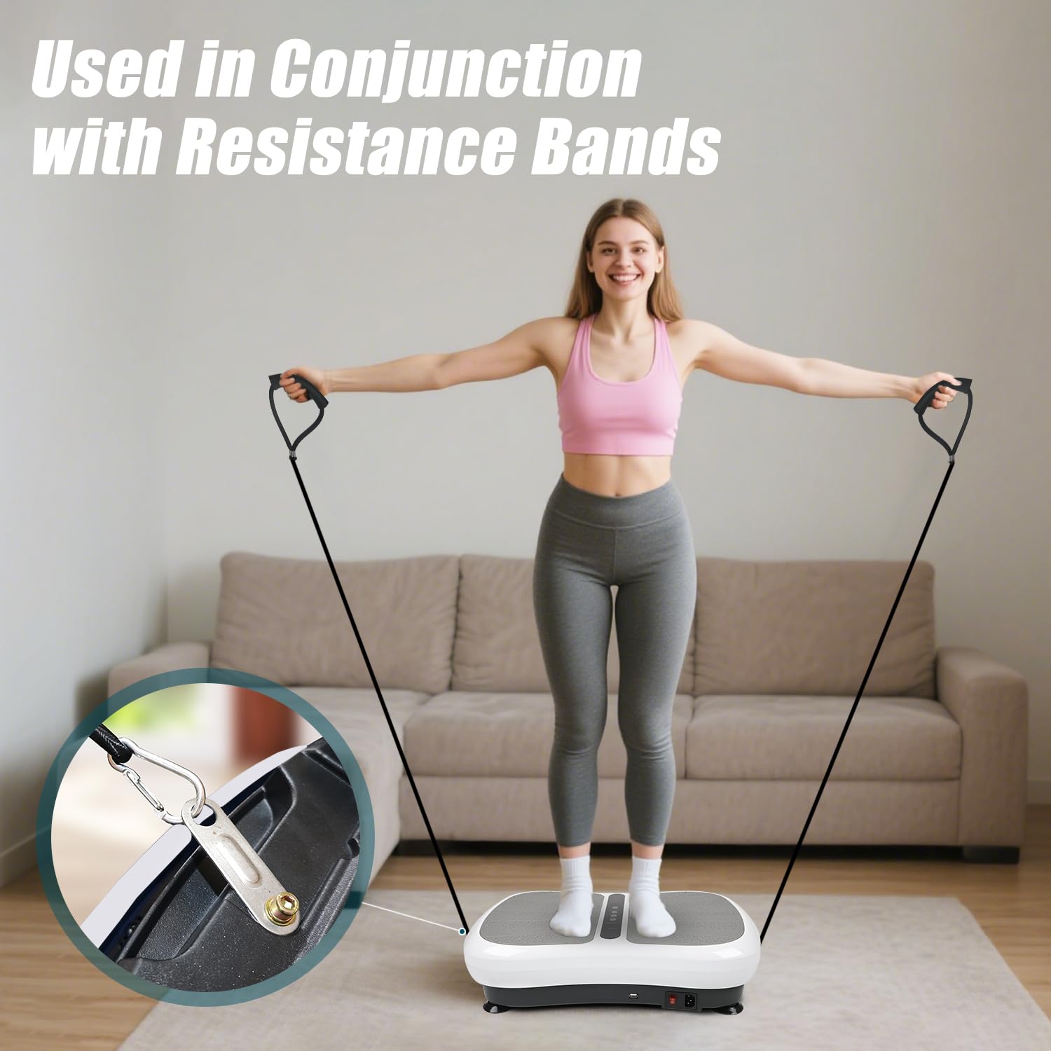 Triclicks Fitness Plataforma Vibratoria Ultra Slim, Plataforma de Vibración con Altavoces Bluetooth + Reproductor de Música USB + 180 Niveles+2 Bandas de Entrenamiento