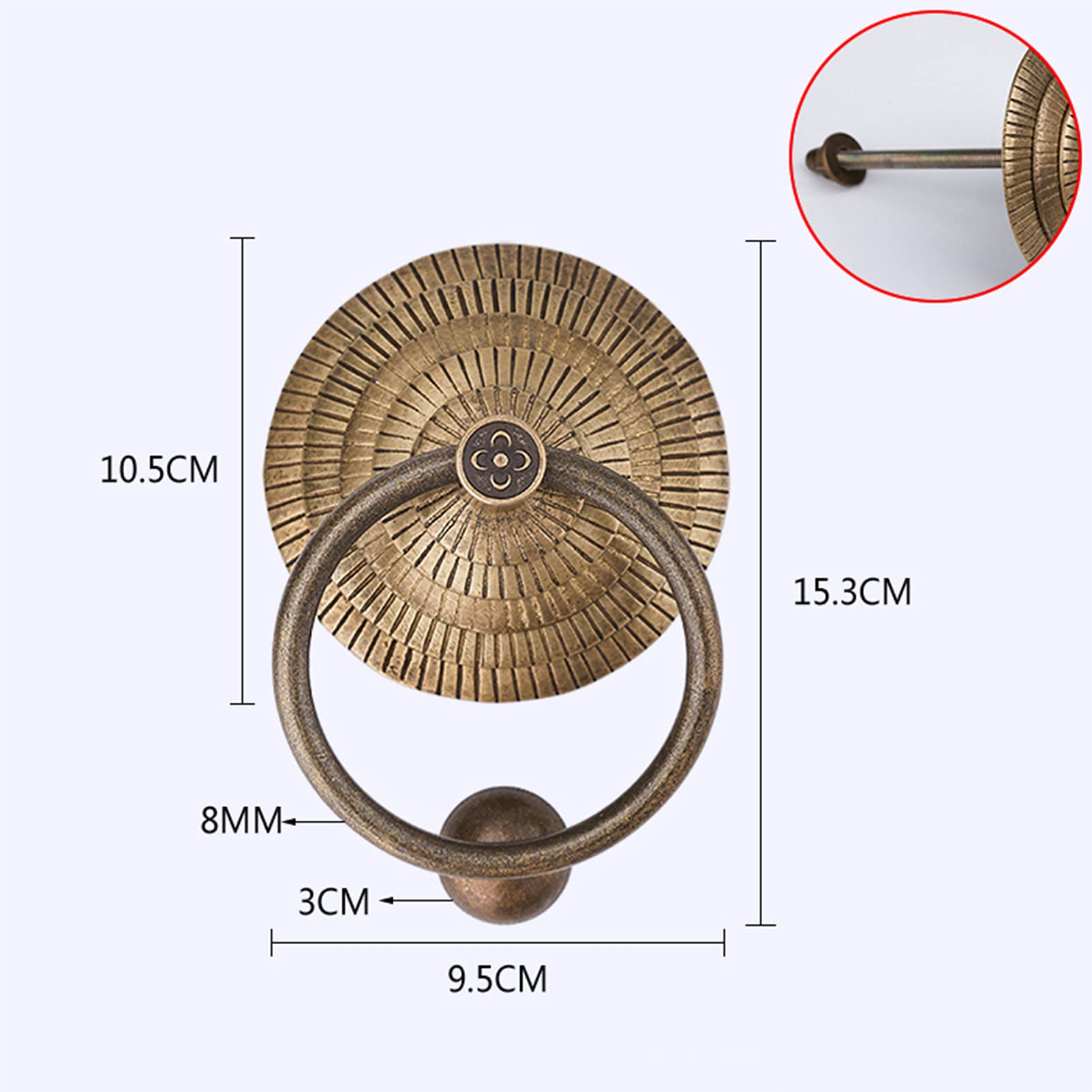 Kołatka do bram w stylu vintage, Klamka do drzwi w stylu retro w okrągłe paski do frontu willi, mosiężne akcesoria dekoracyjne do drzwi(10.5cm diameter)