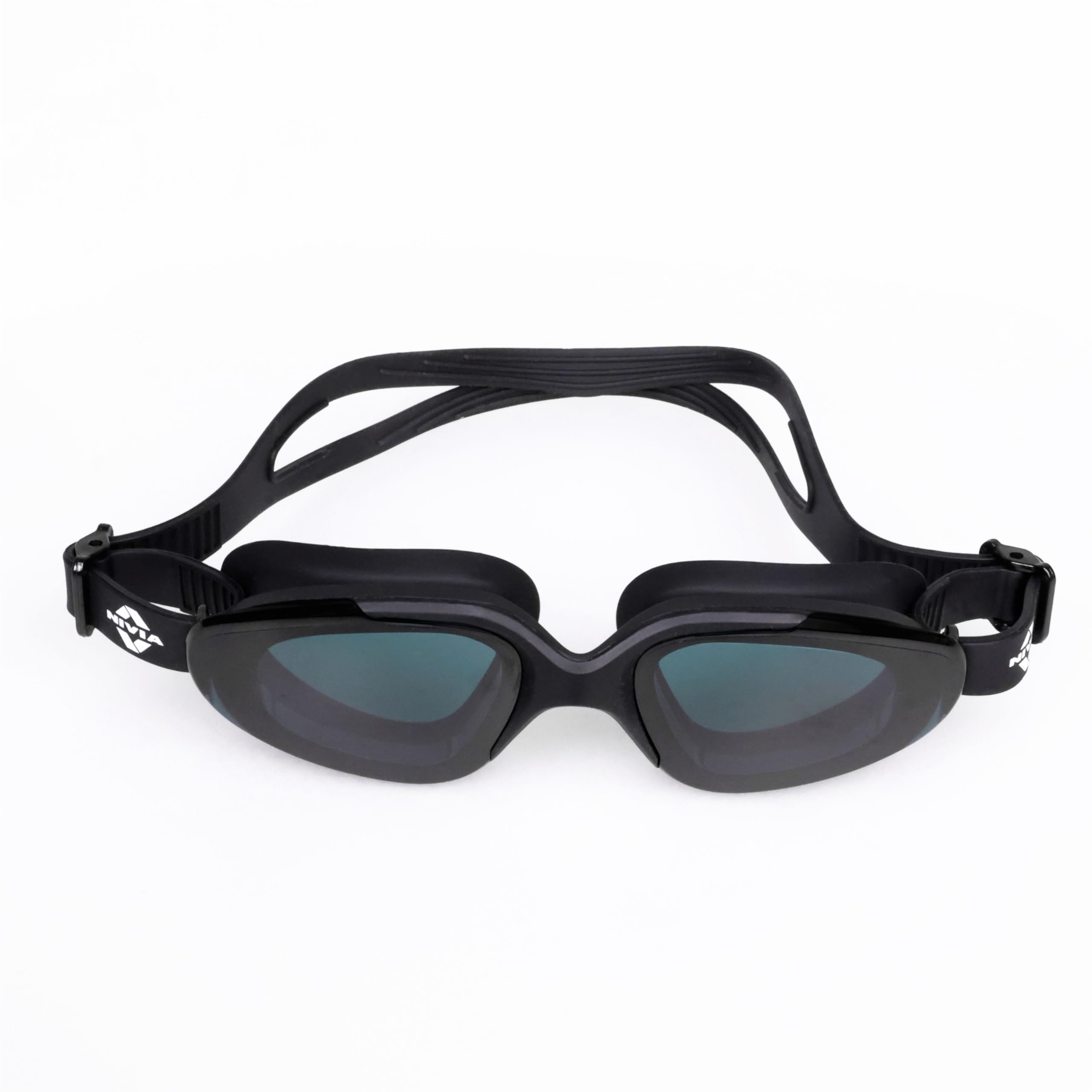 Nivia Visor Swimming Goggles For Adults, Anti Fog, Polycarbonate Smoke Glass, Silicon Strap, UV Protection, Comfort Fit - Black-image-48