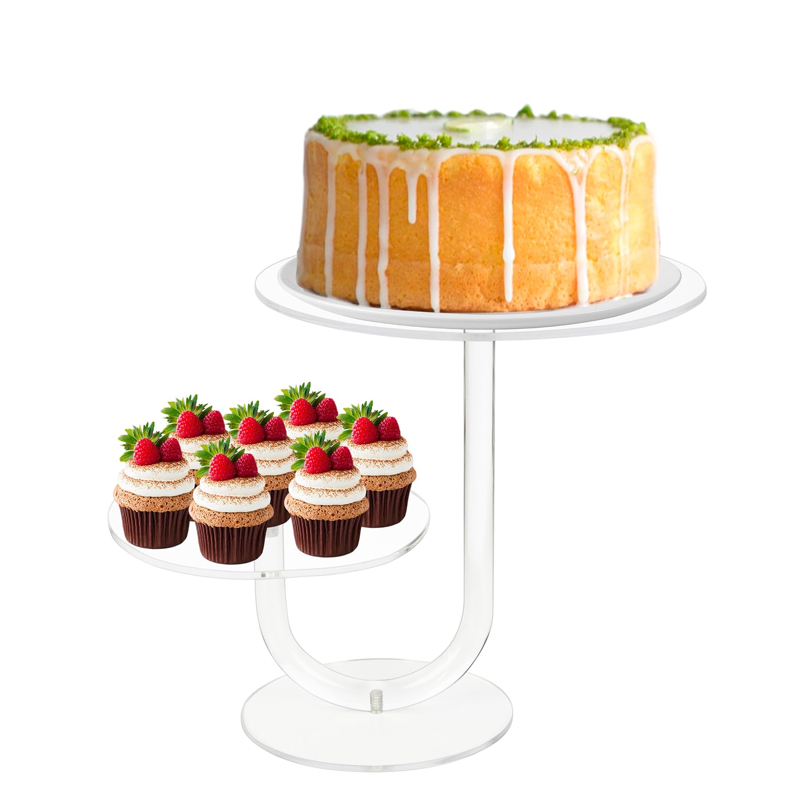 Dezzer J Cake Display Stand, Acrylic 2 Tier Cupcake Holder Dessert Pastry Tower Display Stand for Wedding Cady Bar Party Décor Birthday Parties Events, Clear