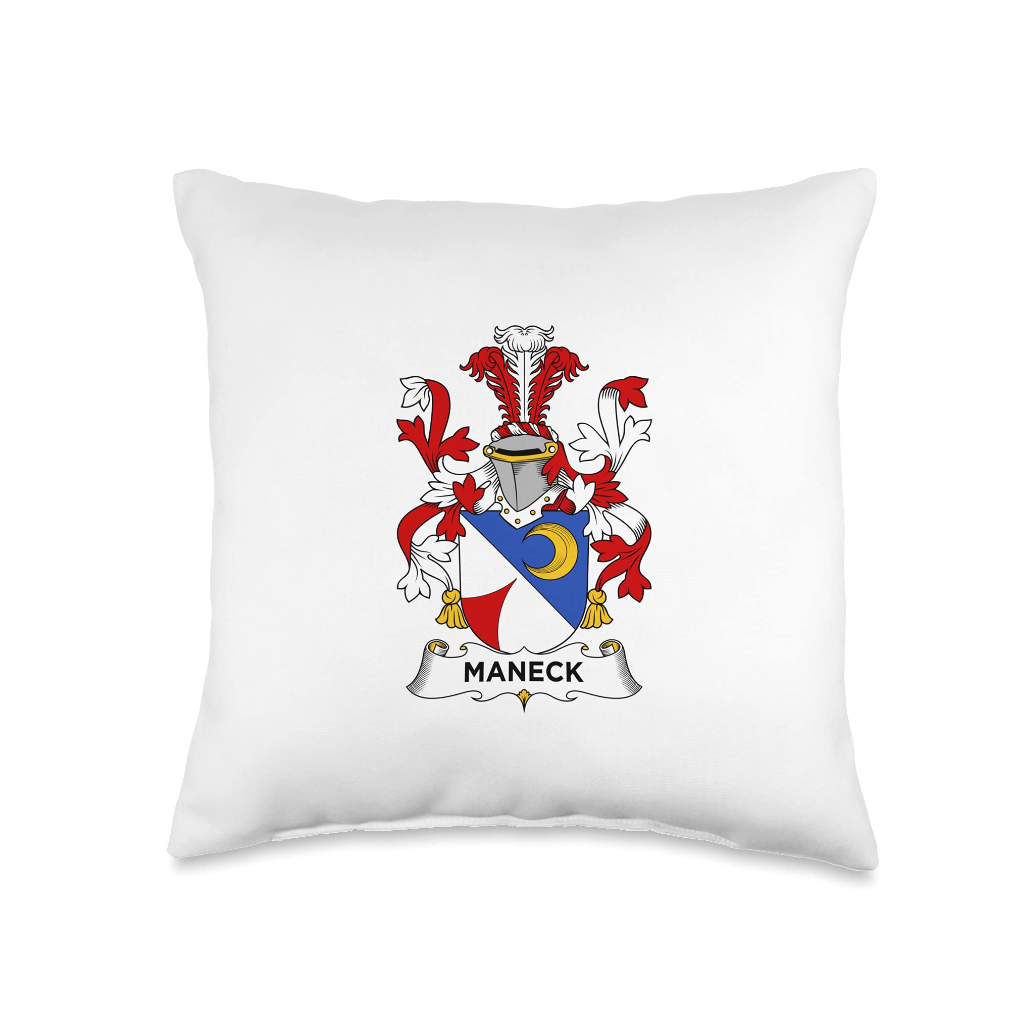 Family Crest and Coat of Arms clothes and gifts Maneck Coat of Arms-Family Crest Throw Pillow, 16x16, Multicolor