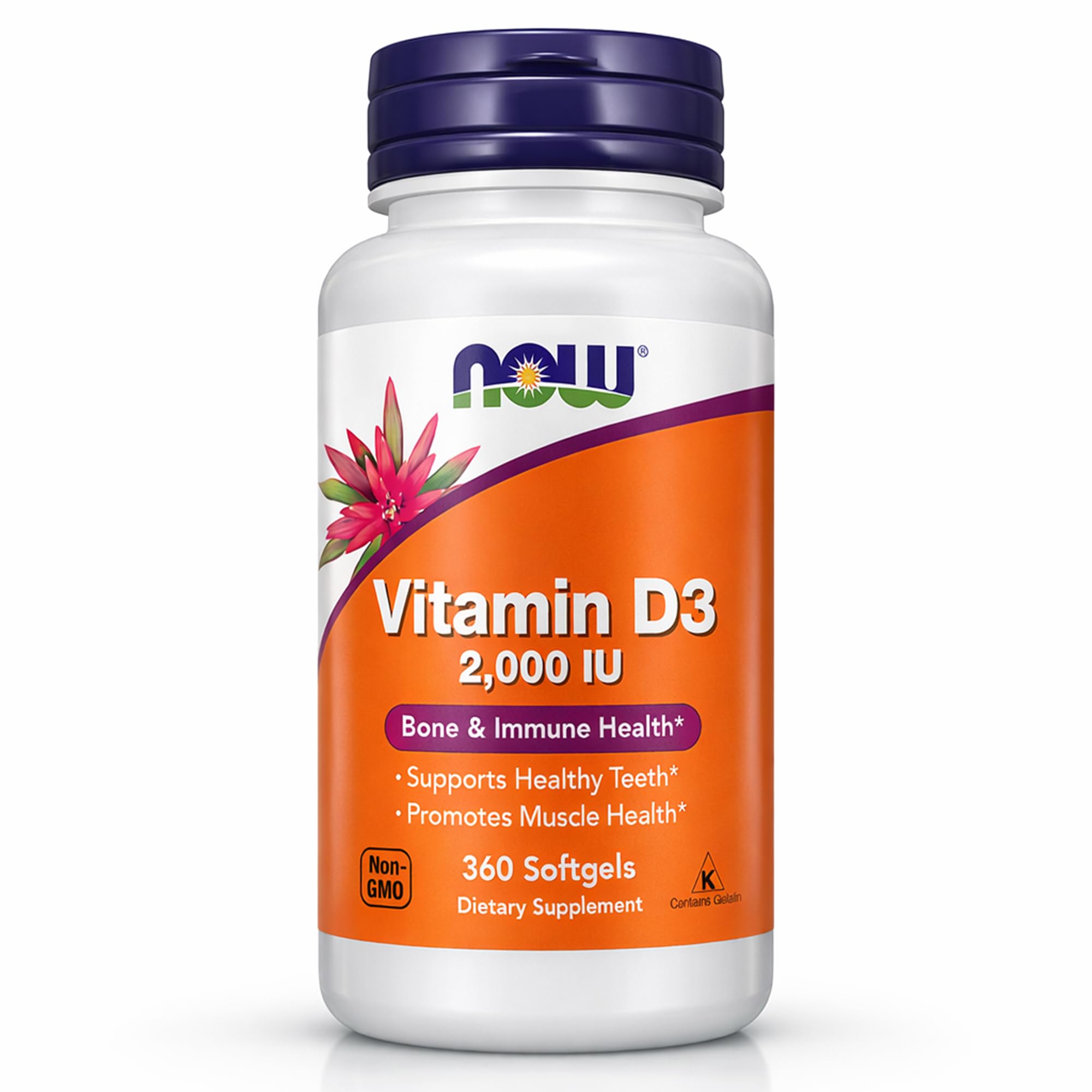 NOW Foods - Vitamin D-3 2000 IU High Potency, Structural Support* 360 softgels 360 Count (Pack of 1)