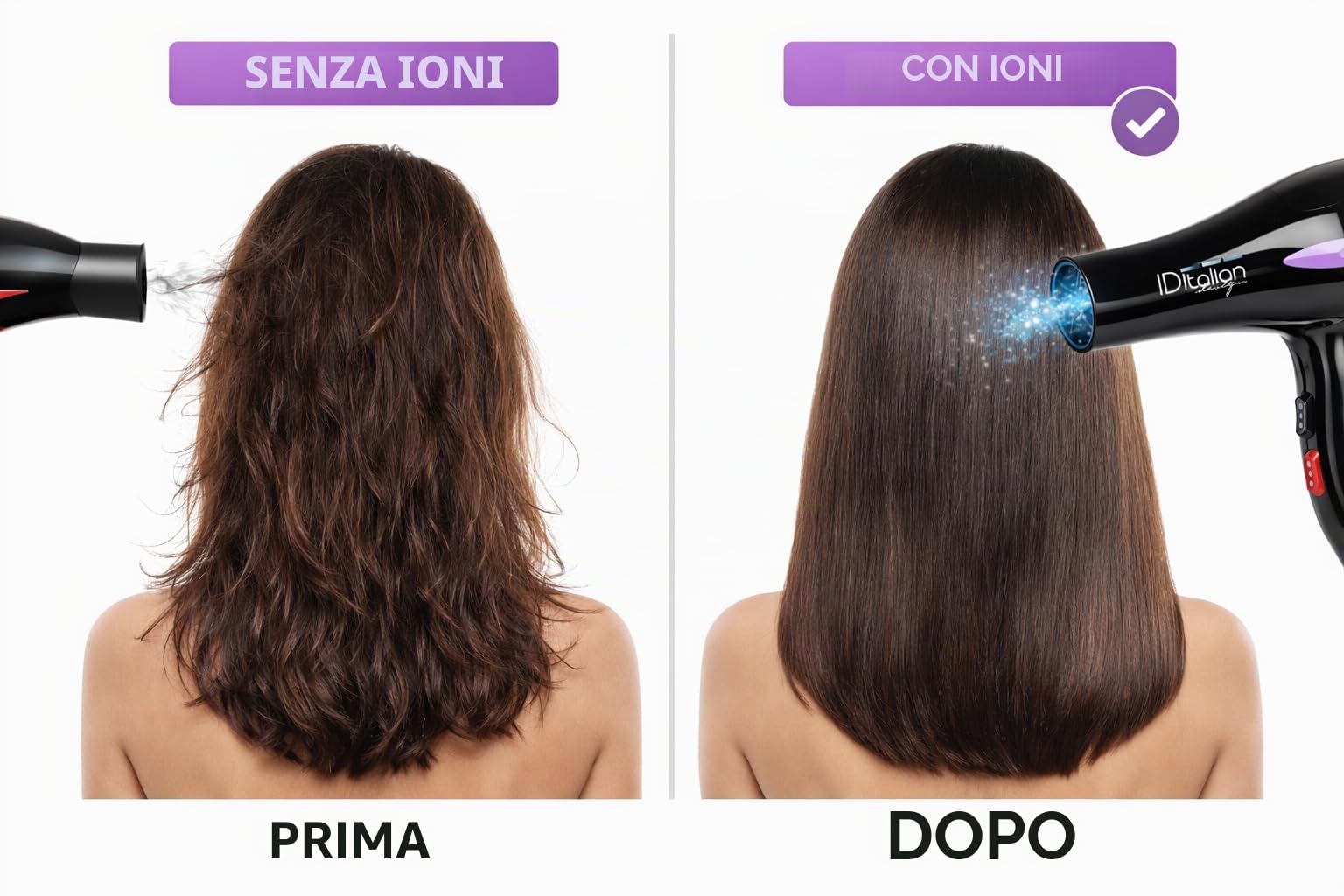 ID Italian Design – Asciugacapelli professionale Ion Elite 2200 W – Tecnologia ionica, motore AC, 3 livelli di calore, 2 velocità e colpo d’aria fredda – Include 2 beccucci
