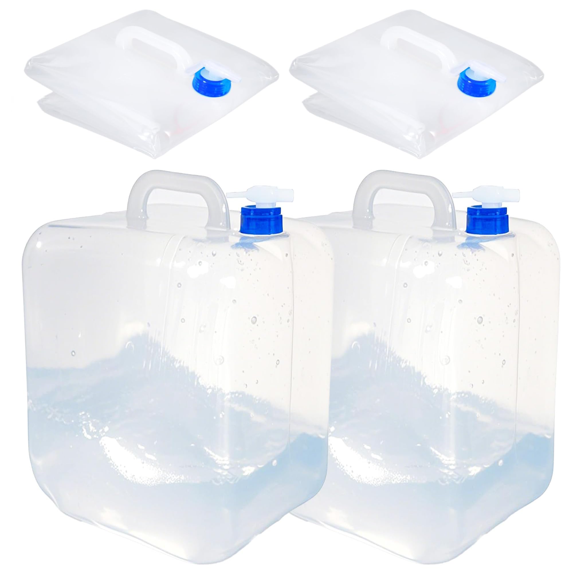 SZSMART 20L 2Pack Collapsible Water Container with Spigot & Hook, BPA Free Water Jug, Foldable Carrier Bucket, Water Storage Container for Camping Hiking Survival Kit