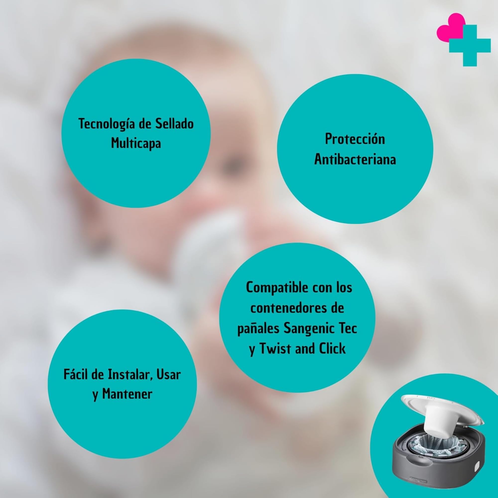 Pack 6 Cartuchos Papelera Pañales Bebe. Basura Pañales Bebe Compatible Tommee Tippee y Angelcare. Recambios Universales para Contenedor Pañales, Papelera Pañales y Pañalera. Ideal para Cubo Pañales