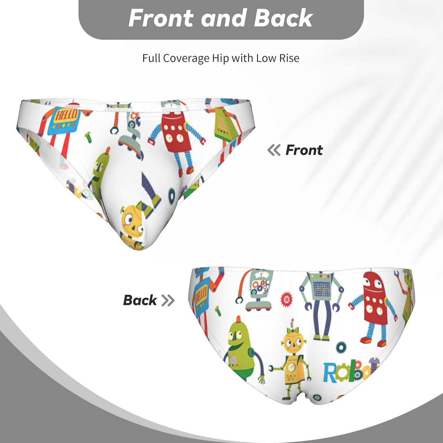 Cute Cartoon Robots Print Briefs For Men Low Rise Mens Underwear With Pouch Cozy Stretch Mens Bikini Briefs S To 4xl