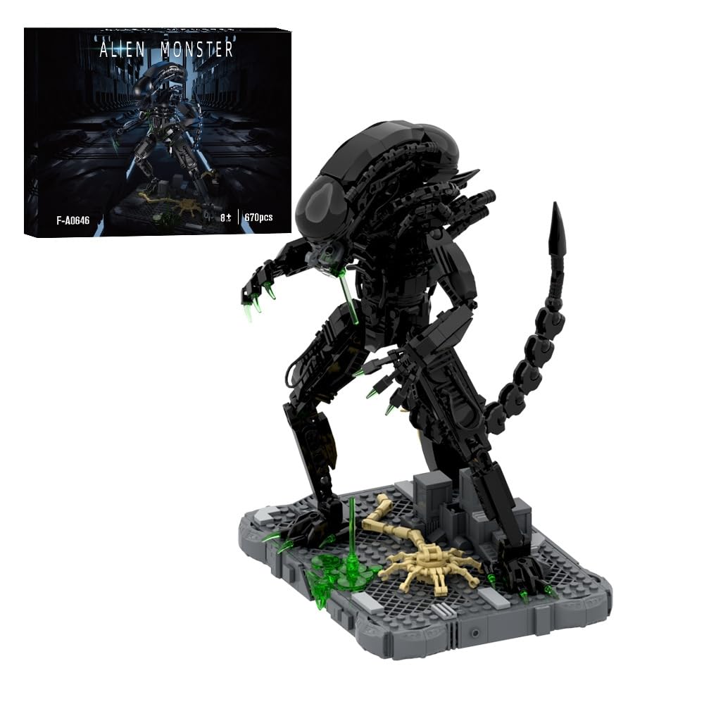 JVAVNE Technik Xenomorph Movie Building Blocks Set, Creative Alien Action Figure with Little Face-hugger Building Model Kit 670PCS, Moc Compatible Leg Horror Toy Party Gift for Adults Kids Fans