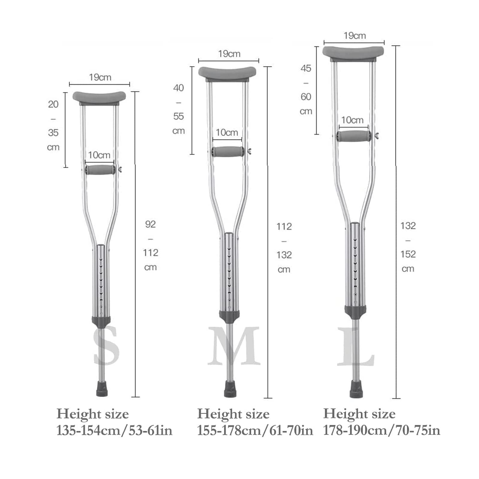 PAASHE Muletas de Aluminio, 1 par de Bastones de Altura Ajustable, Bastones médicos ortopédicos, bastón ergonómico para Caminar bajo el Brazo