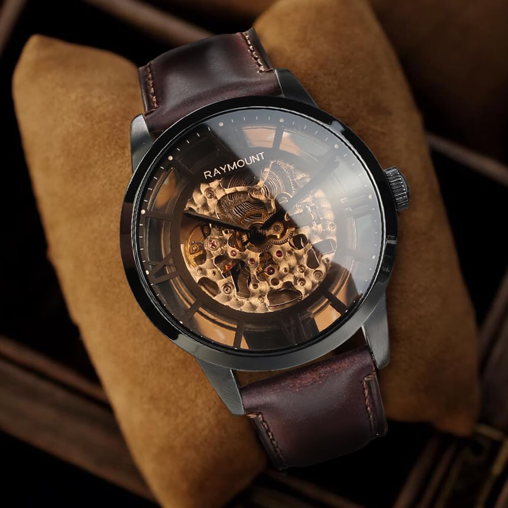 FORSINING Automatik Uhr Herren, Herrenuhr Automatik, Skelett Zifferblatt und Lederband Doppelseite Hollow Out Watch for Men