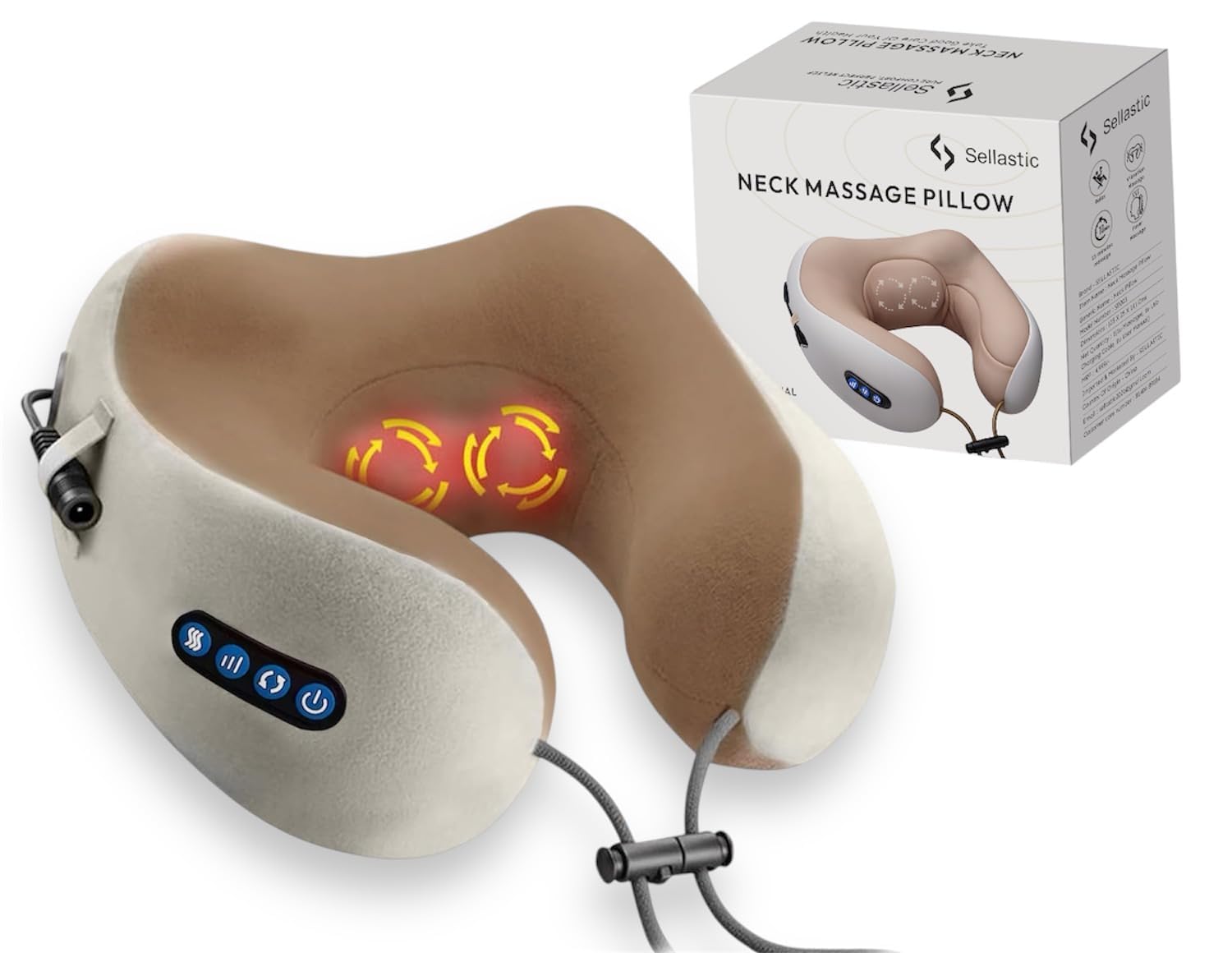 Device Neck Pillow Massager for Travel | Pure Memory Foam for Neck Rest Support Pain Relief Rechargeable Pillow for Airplane,Travelling,Home,Office,Flight-image-18