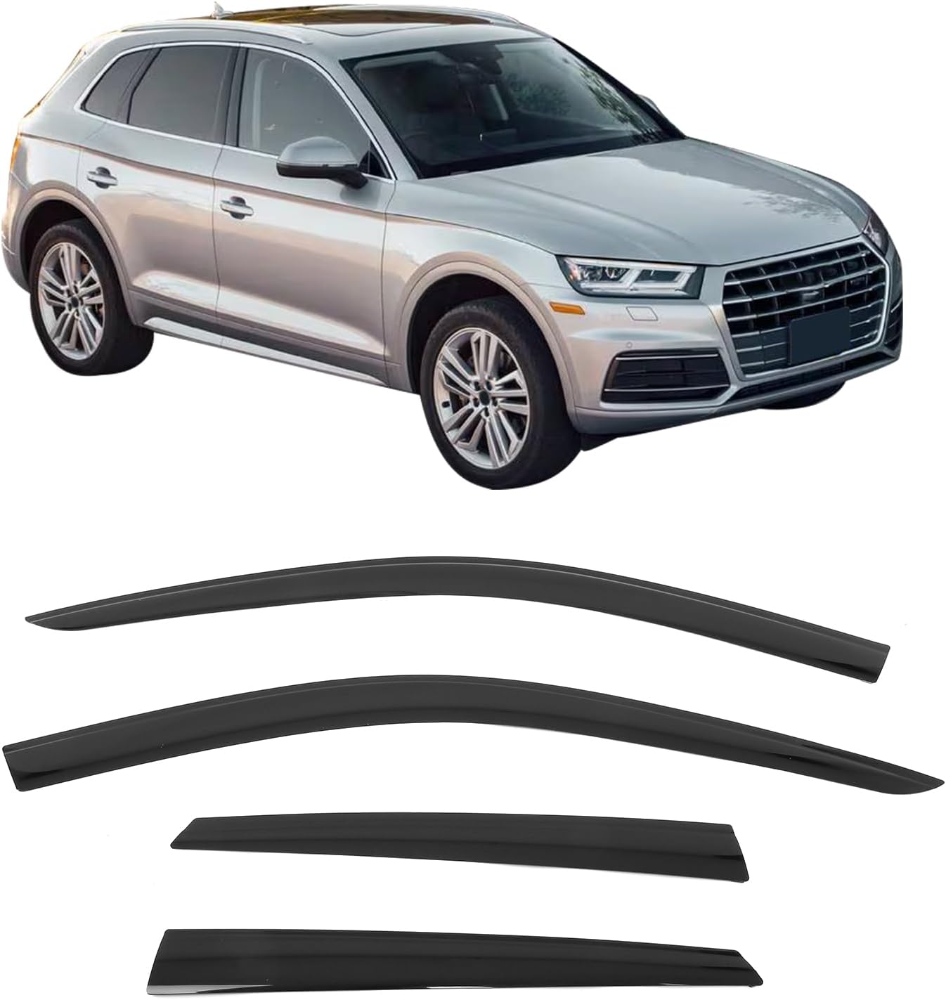 IKON MOTORSPORTS Tape on Low Profile Window Visors, Compatible with 2018-2024 Audi Q5 & SQ5 (Not Fit Sportback Models), Acrylic Smoke/Tinted Rain Guards, Side Window Wind Deflectors 4PCS