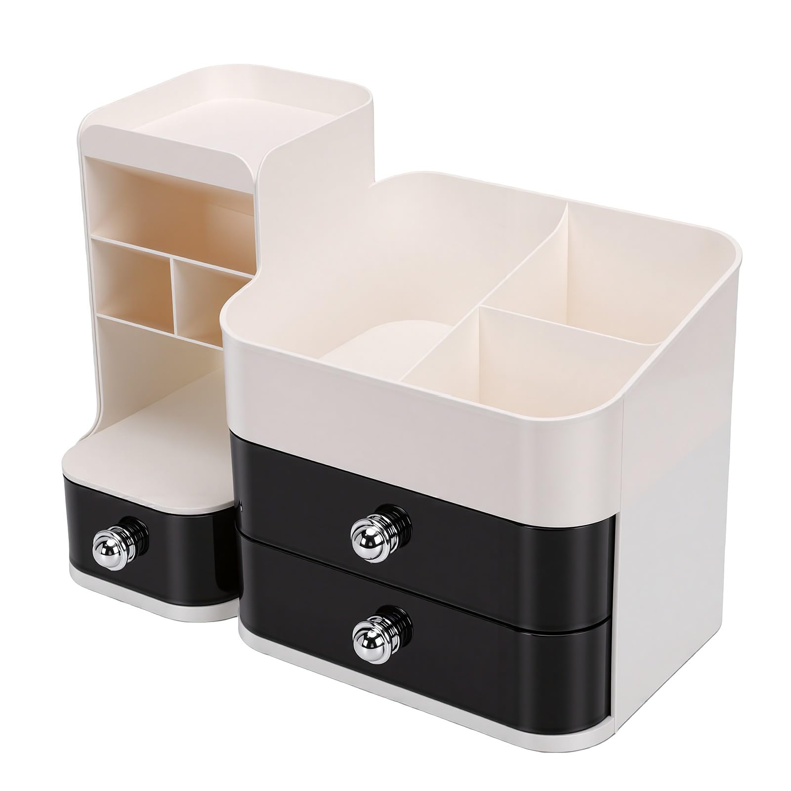 Zunate Organisateur de Maquillage de Bureau avec Porte-pinceaux, Boîte de Rangement Cosmétique à 3 Tiroirs pour Comptoir de vanité, Salle de Bain, Chambre à Coucher, Plus de 30 Articles (WHITE)
