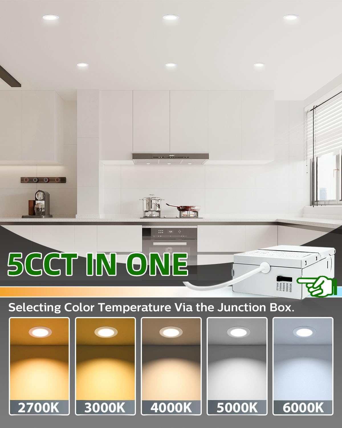 zouzai 24 Pack Ultra-Thin LED Recessed Ceiling Light with Junction Box 5CCT Adjustable Dimmable Can-Killer Downlight - ETL and Energy Star Certified (Flat, 4 inch)