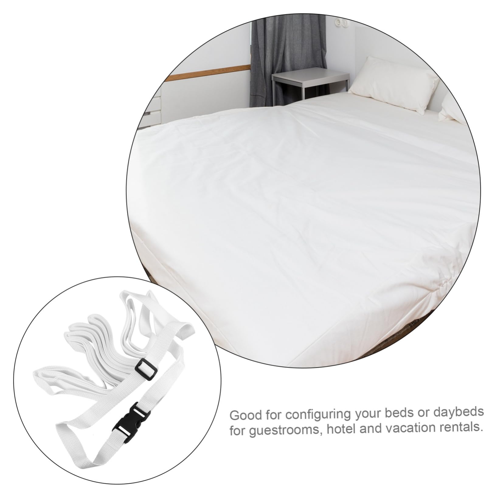 TOPBATHY Ceinture de Connexion pour Lit Jumeau en PP Boucle Réglable | Blanc, Sangle en Webbing PP, Design à Boucle Réglable, Usage Hôtels et Chambres d'Hôtes