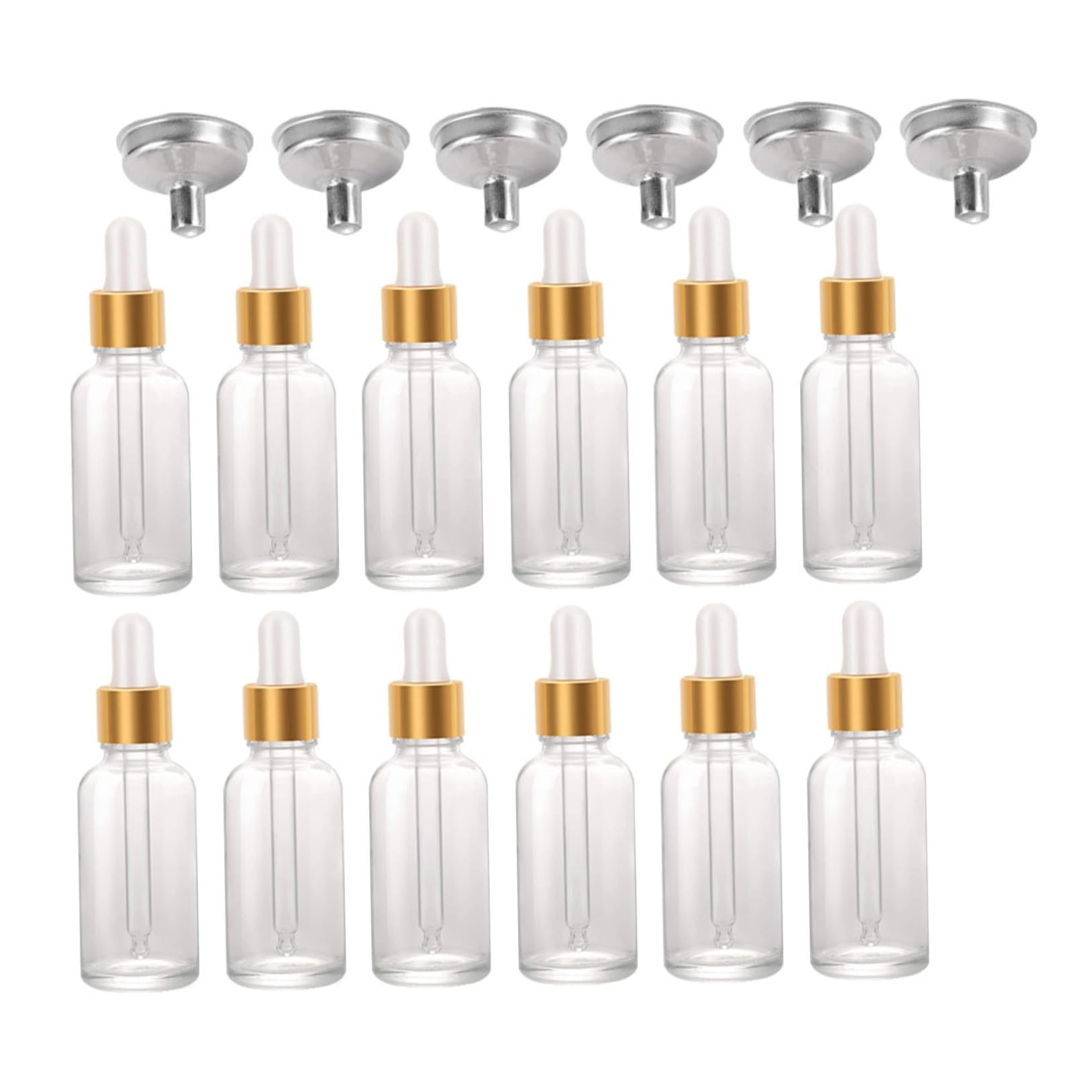 Veemoon Flaconcini Contagocce in Vetro 30 Ml con Tappo Antisperdente, 24 Pezzi con 6 Funghi in Acciaio Inox per Oli Essenziali, Profumi e Cosmetici Reutilizzabili