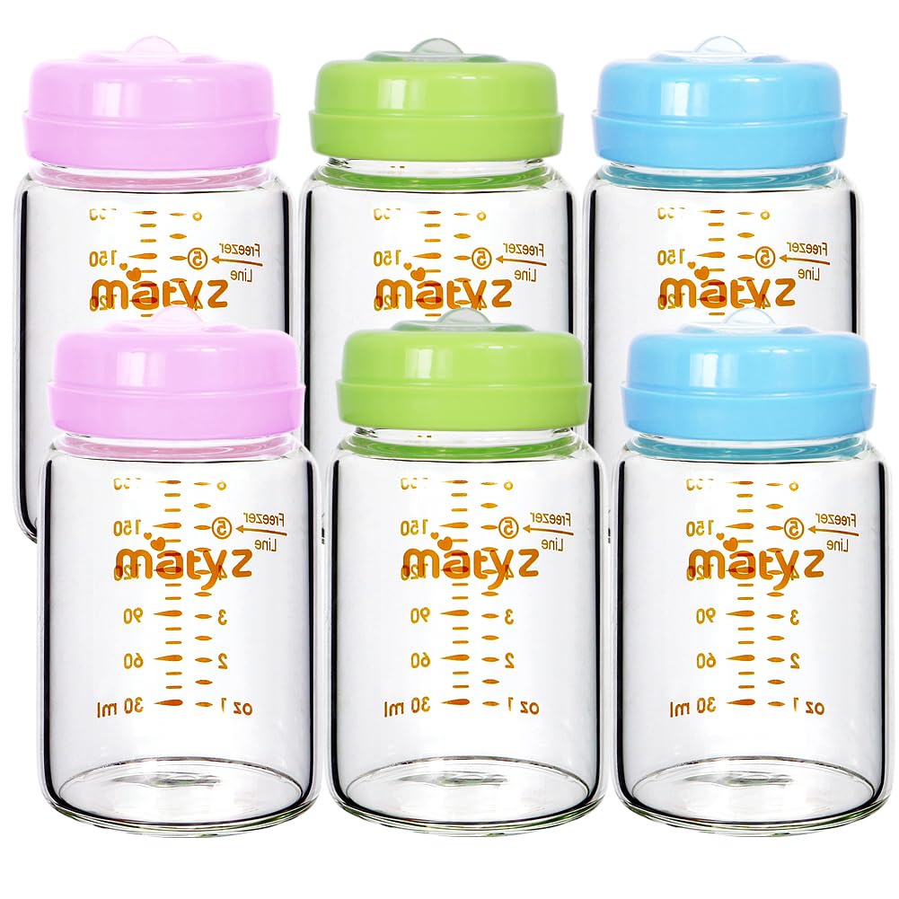 Matyz 6PACK Borosilicate Glass Breast Milk Bottles (6 oz