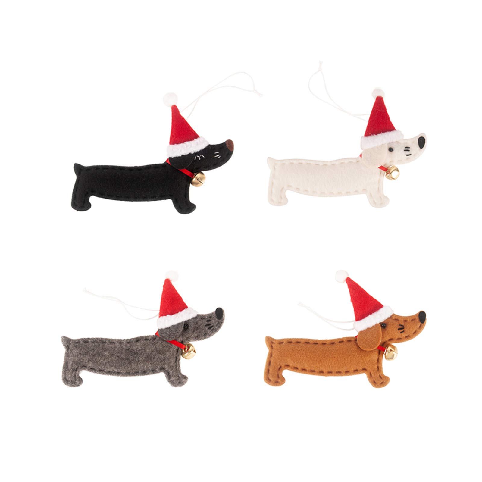 SANGDA Christmas Tree Pendants, 4 Pcs Dachshund Dog Hanging Ornaments Felt Figurines Tree Decorations Plush Craft and Holiday Ornaments for Christmas Holiday Party Home Decor