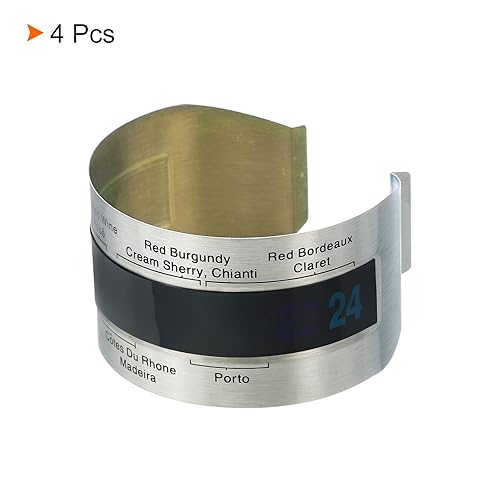 Miniatura 3 de PATIKIL Termómetro de botella de vino, 4 unidades, pulsera de temperatura de vino de acero inoxidable, pantalla digital de temperatura para