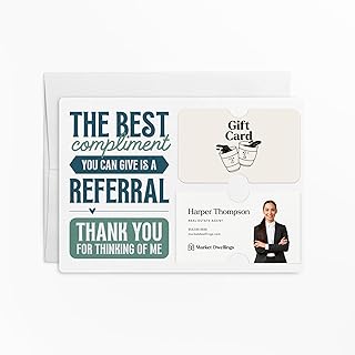 Market Dwellings Set of 10 The Best Compliment You Can Give Is a Referral Cards with Envelopes | Real Estate Client Thank You Cards | 5x7 Flat Cards with Business Card Slot M200-M008