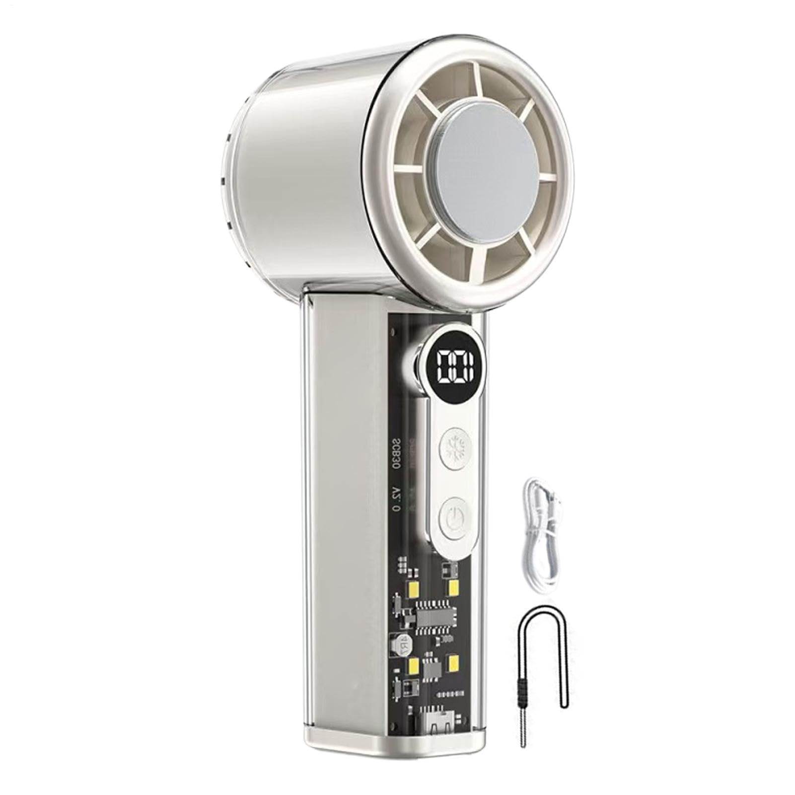 Ventilateur portable à main rechargeable USB 5000mAh avec 100 vitesses et cordon