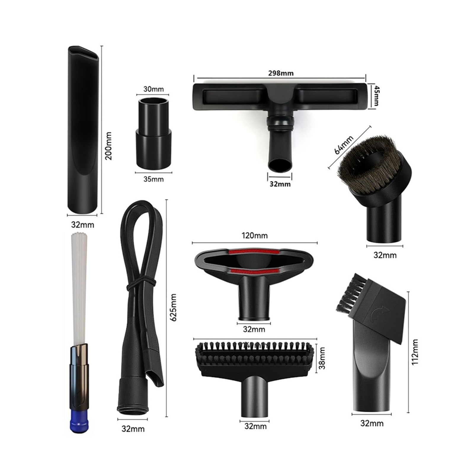 Genérico Cabezal de Cepillo de succión, Compatible con Universal, 32mm 35mm | Kit de accesorios con adaptador y herramienta for rincones larga for la limpieza del hogar