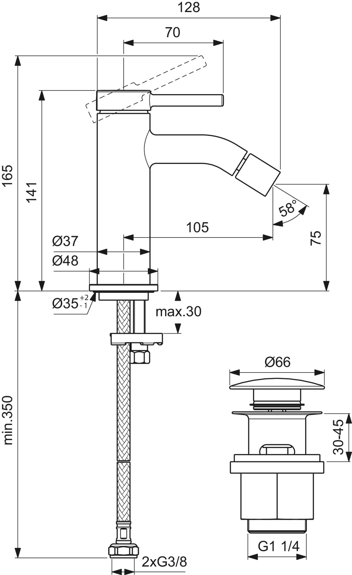 Ideal Standard Ceraline Nuovo rubinetto bidet senza scarico – Rubinetto monocomando a risparmio idrico cromato