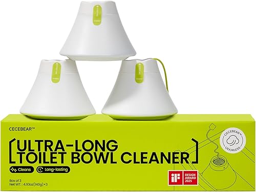 CECEBEAR Pastillas limpiadoras de inodoro de larga duración en botellas, 3 botellas, limpiador de inodoro azul automático de larga duración, gran