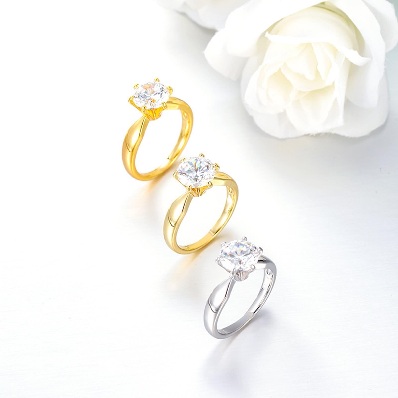 Anillo de solicitud de 9 K/14K/18K oro/oro blanco/PT950 auténtico con moissanita solitaria