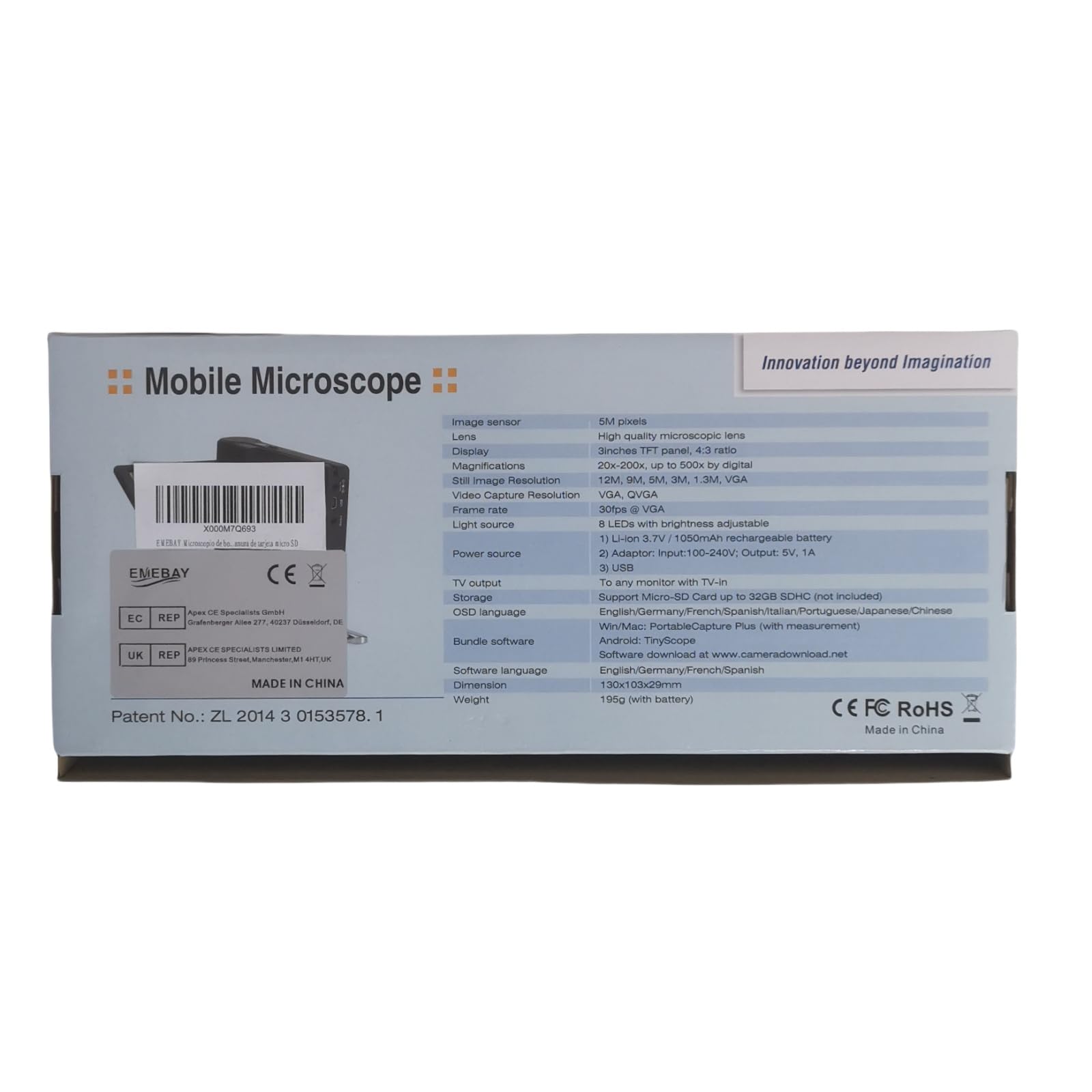 EMEBAY - True 5 M Pixels 20-500 x LCD ręczny mikroskop cyfrowy 3 cale LCD 8 LED z VGA OUTPUT obsługuje kartę microSD z otwieraczem do butelek / przenośny mikroskop do Windows XP VISTA WIN7 Mac OSX