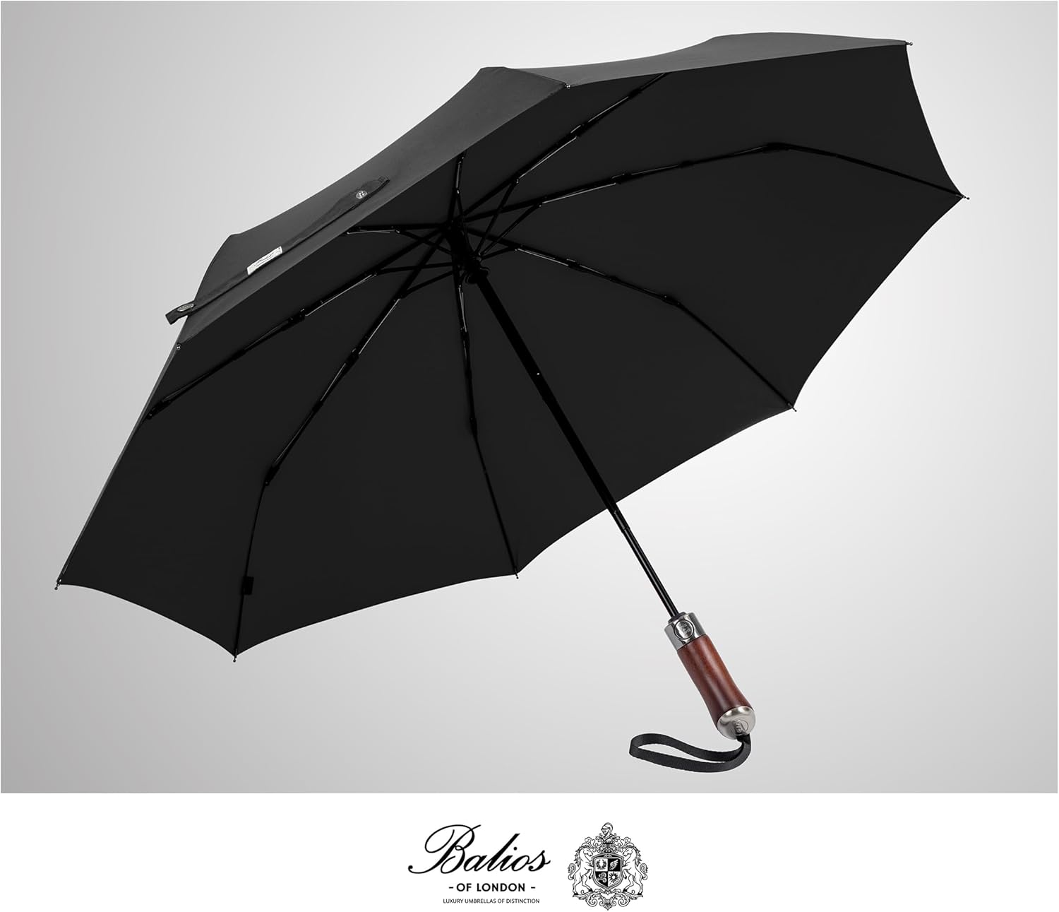 Balios (Designed in UK) Travel Umbrella Luxurious Golden Hardwood Handle Auto Open & Close Windproof Frame Single Canopy Automatic Folding Umbrella Men's & Ladies