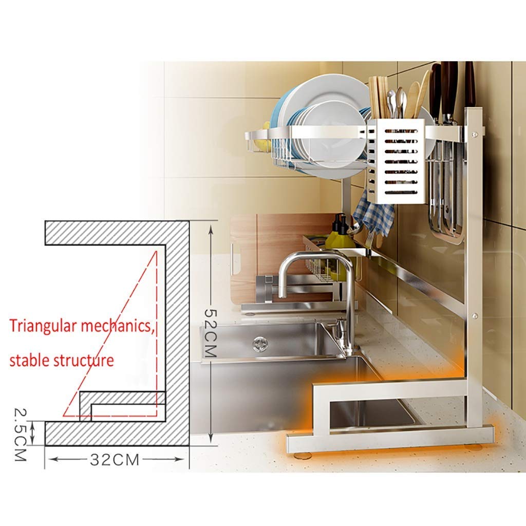 Escurridor para fregadero de cocina, diseño que ahorra espacio, 85 x 32 x 52 cm, ideal para secar platos, fácil de limpiar, solución de almacenamiento resistente para artículos esenciales de cocina