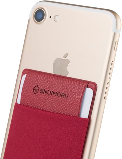 Sinjimoru Secure Card Holder for Back of Phone, Stretchy Fabric Cell Phone Wallet Stick On Credit Card Case for iPhone & Android. Sinji Pouch Flap, Red