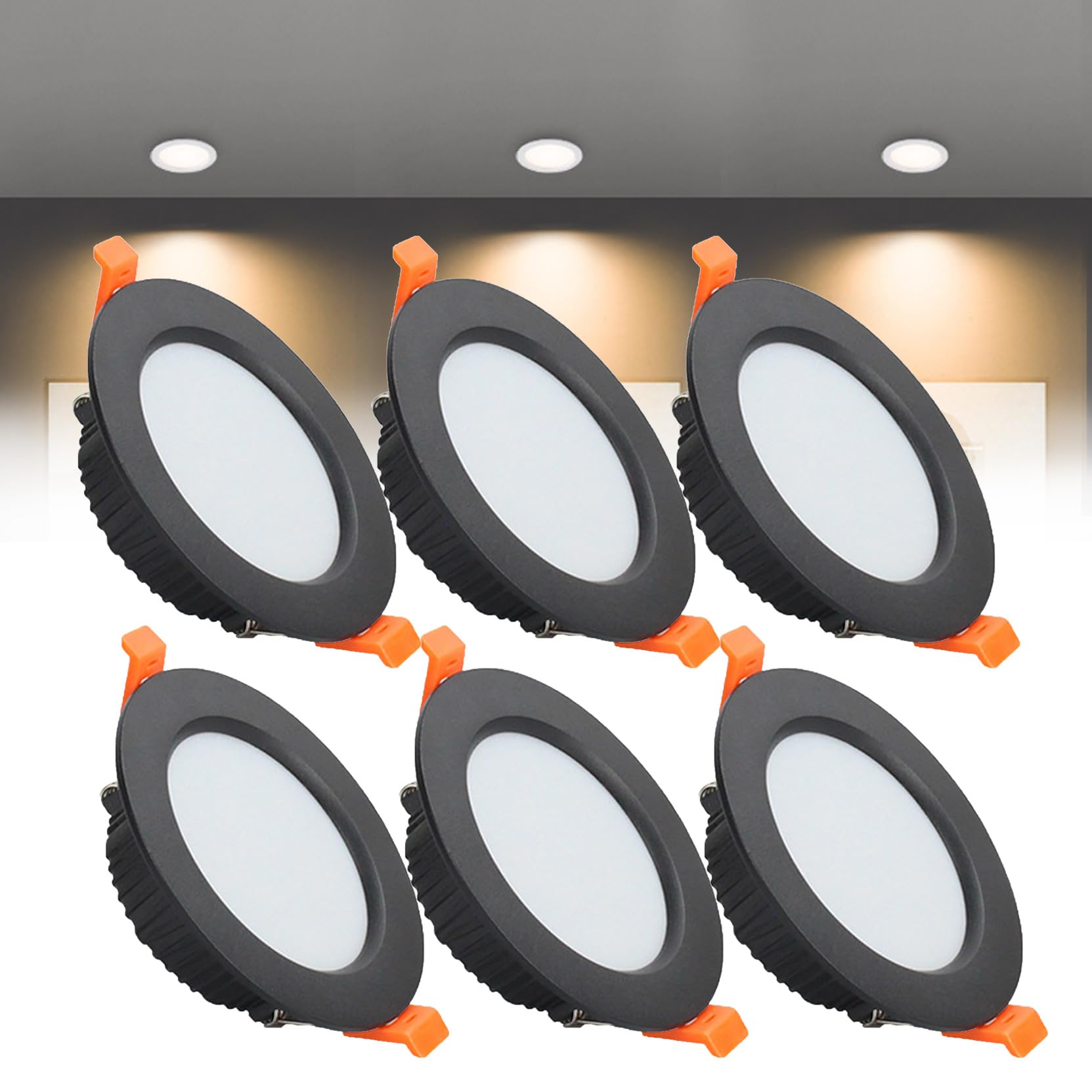 Syibelters 9W LED Recessed Ceiling Lights 118mm Warm White 3000K 9W 240LM, Cut Φ90-100mm, AC110-240V Ultra Slim Downlights, LED Panel Light for Living Room Hallway, 6 Pack