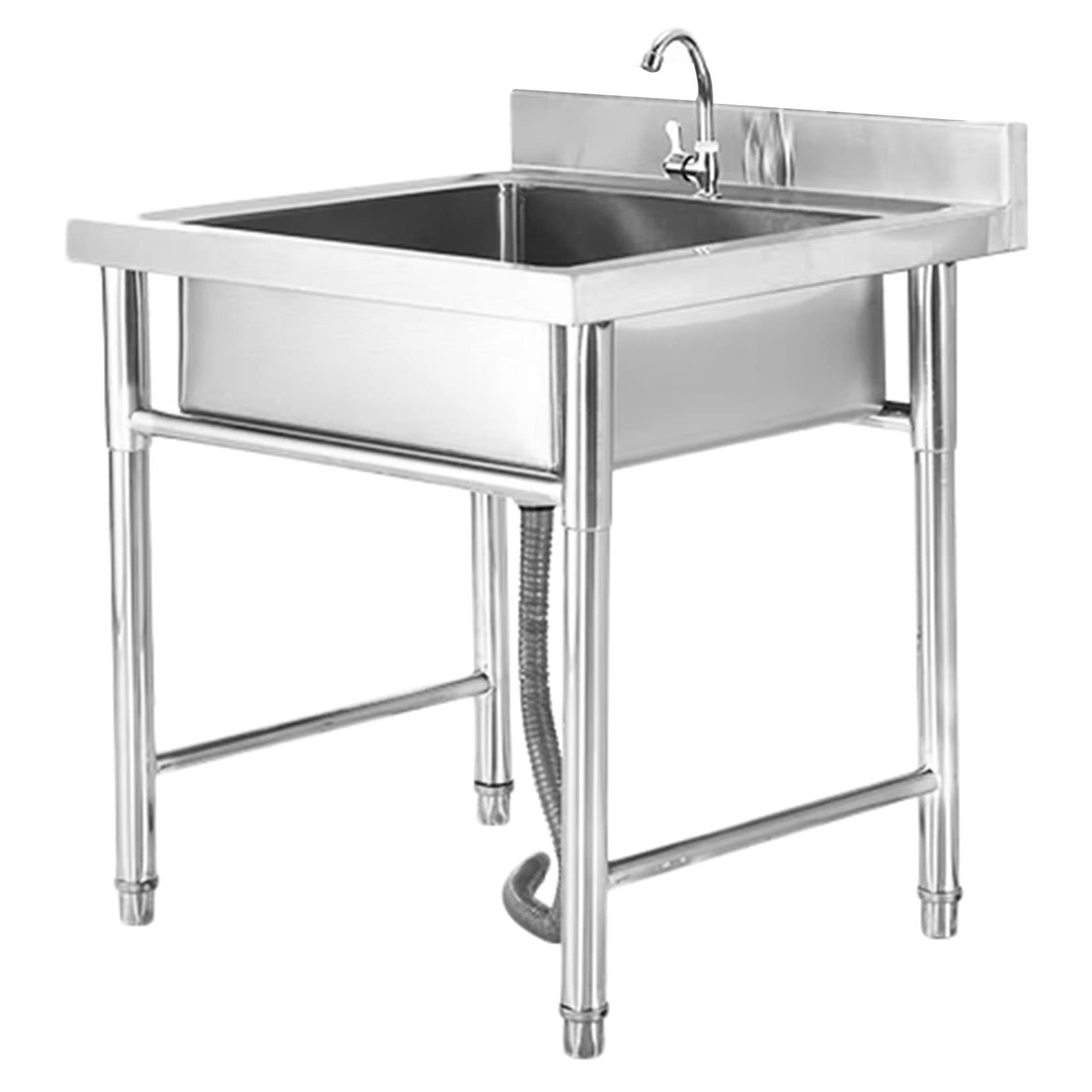 HCZKIUJY Kitchen Utility Sink,Single Bowl Freestanding Utility Sink, 304 Stainless Steel Commercial Sink with Faucet, for Garage, Restaurant, Kitchen, Laundry Room, Outdoor, Silve(50x50x80cm)