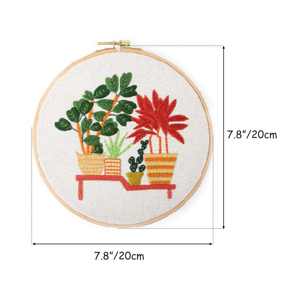 Oncpcare 3 Pack Embroidery Starter Kit with Pattern, Full Set of Hand-Made Stamped Embroidery Kits, Cross Stitch Kits for Beginners (Plants)