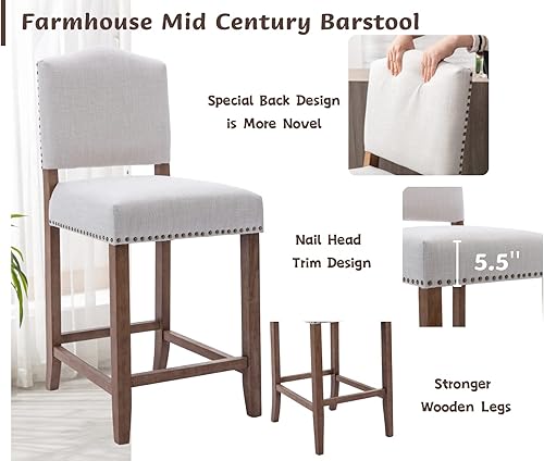 Miniatura 3 de CIMOTA Juego de 2 taburetes de bar de altura de mostrador, taburetes de bar de mediados de siglo, taburetes de bar con respaldo de cocina con patas