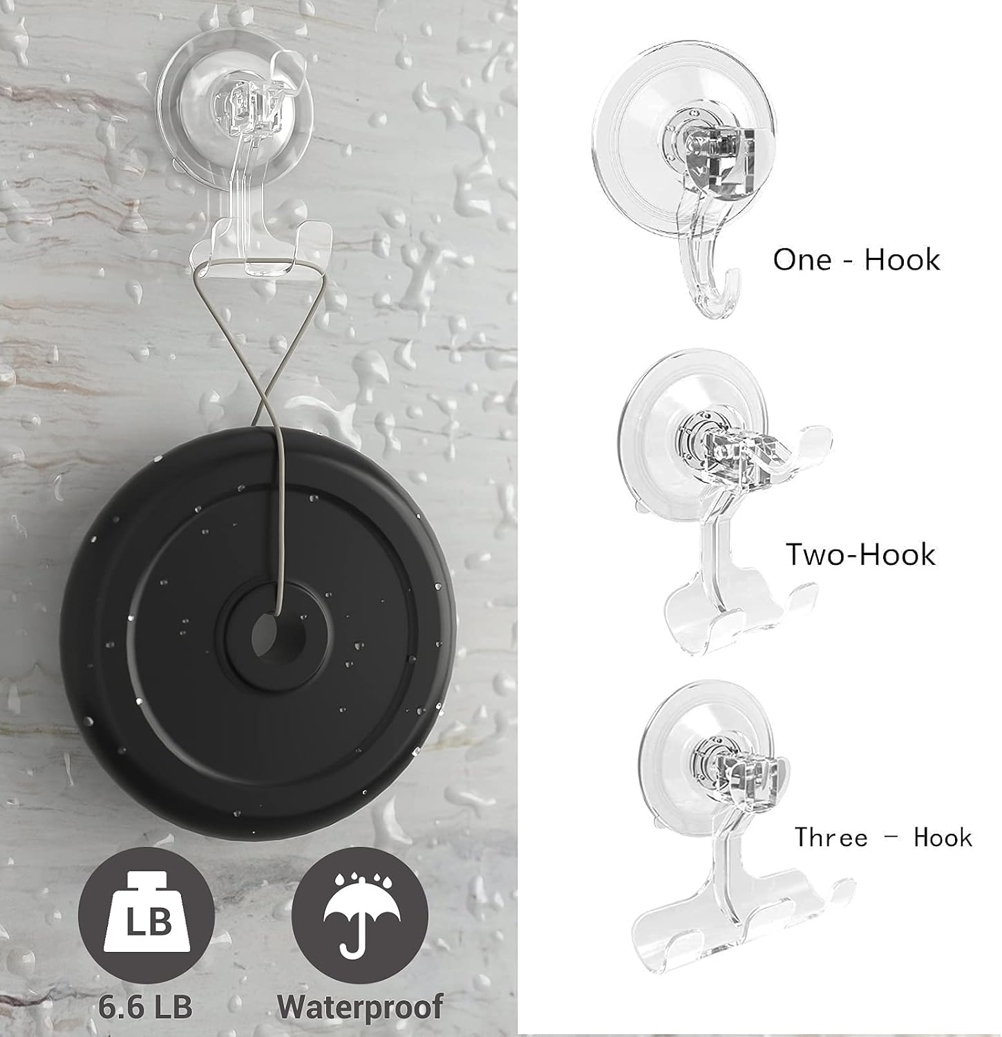 Suction Cup Hooks, BUDGET & GOOD Reusable Waterproof Shower Hook, 4Pcs Vacuum Suction Hooks - Razor Holder - Wreath Hook - Multi-Use for Bathroom Kitchen Office, Storage & Organization for Accessories