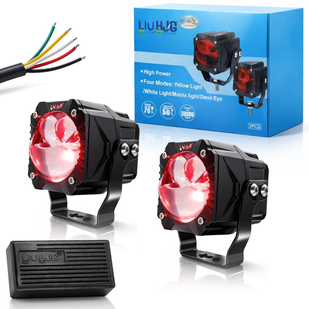 3 Lens Gorilla Fog Light Waterproof & Dustproof 60W Each (120W Total) 12V-80V DC Power Yellow, White, Warm White, Red Devil Eye Light Reflection Universal fit All Bike & Car Model (Pack 2)-image-11